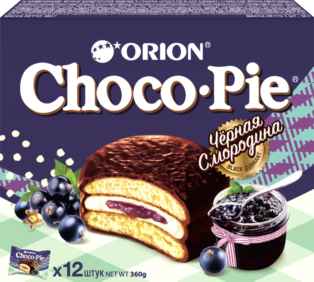 Пирожное ORION Choco Pie черная смородина, 360г - купить с доставкой в  Москве и области по выгодной цене - интернет-магазин Утконос