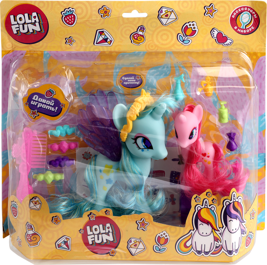 Набор игровой LOLA FUN Пони – 2шт, с аксессуарами, 14 предметов, Арт. 63815  A-B - купить с доставкой в Москве и области по выгодной цене -  интернет-магазин Утконос