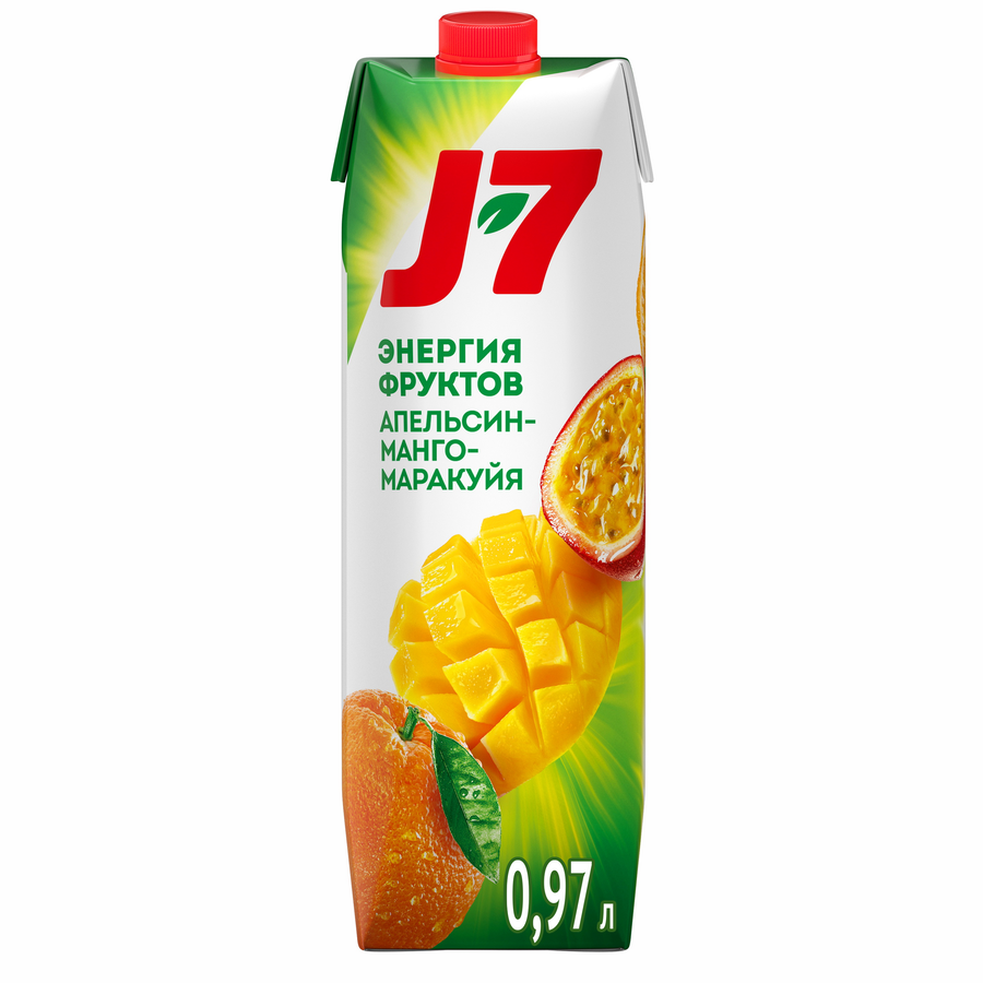 Нектар J7 <b>Апельсин</b>, <b>манго</b>, маракуйя с мякотью, 0.97л.