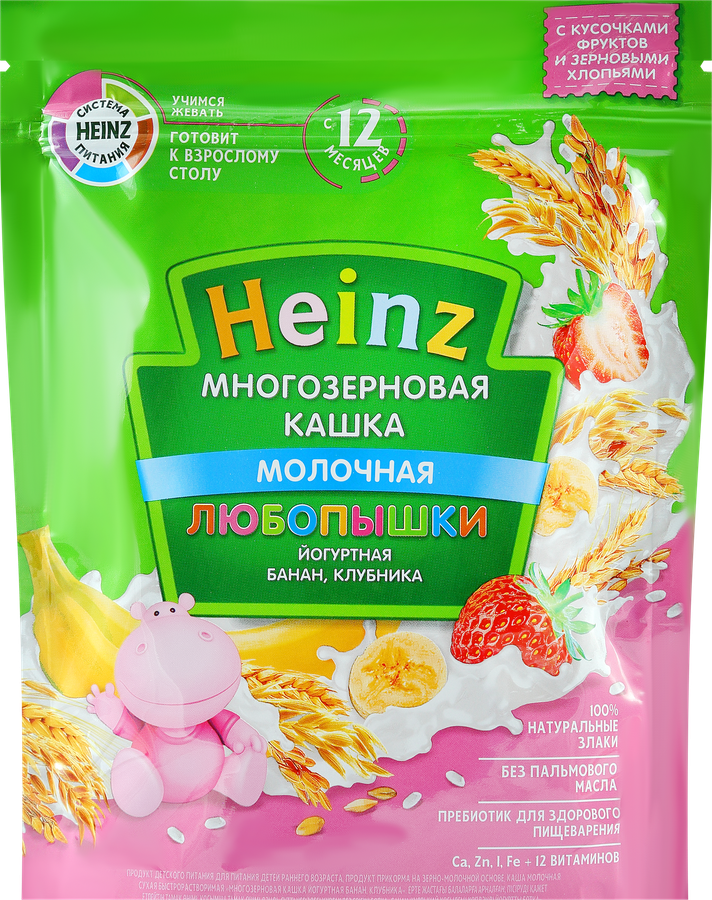 Многозерновая каша heinz любопышки с бананом и клубникой