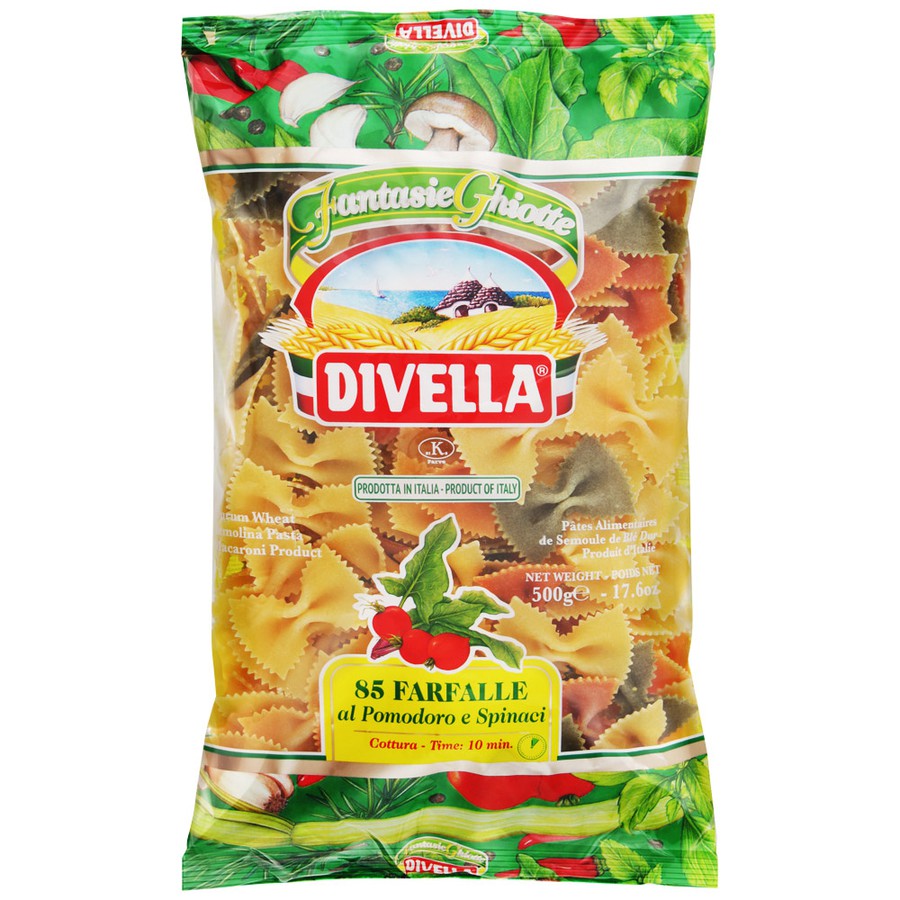 Макаронные изделия Divella Farfalle Фарфалле Бабочки с томатом и шпинатом 500 г