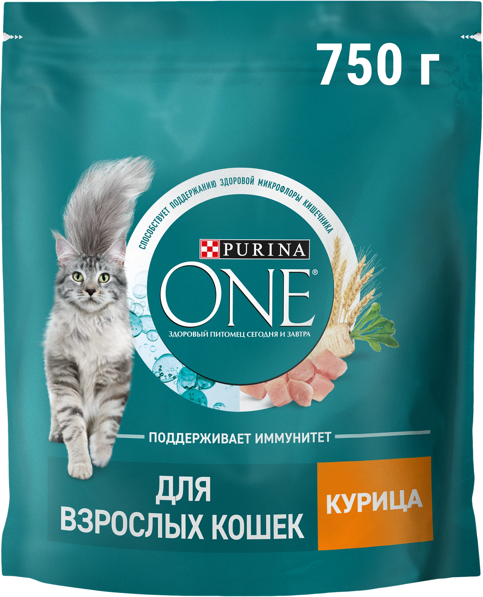 Корм сухой для взрослых кошек PURINA ONE Adult с курицей и цельными  злаками, 750г - купить с доставкой в Москве и области по выгодной цене -  интернет-магазин Утконос