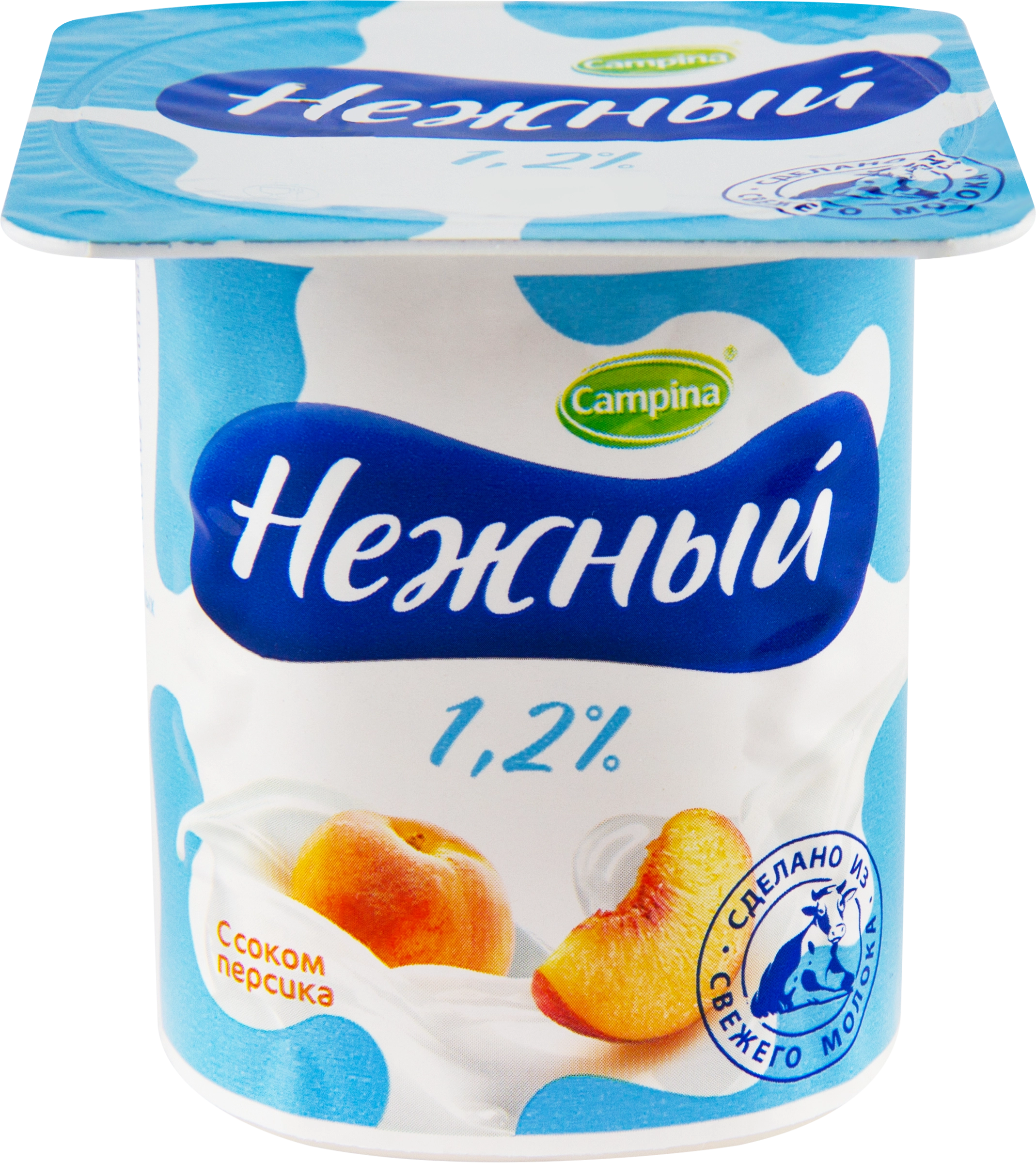 Продукт йогуртный CAMPINA Нежный с соком персика 1,2%, без змж, 100г