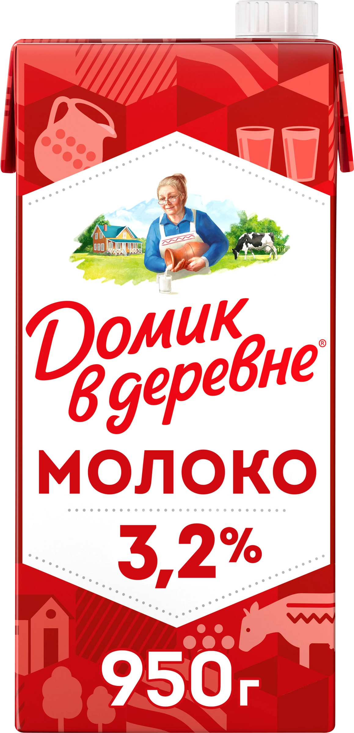 Молоко ультрапастеризованное ДОМИК В ДЕРЕВНЕ 3,2%, без змж, 950г - купить с  доставкой в Москве и области по выгодной цене - интернет-магазин Утконос