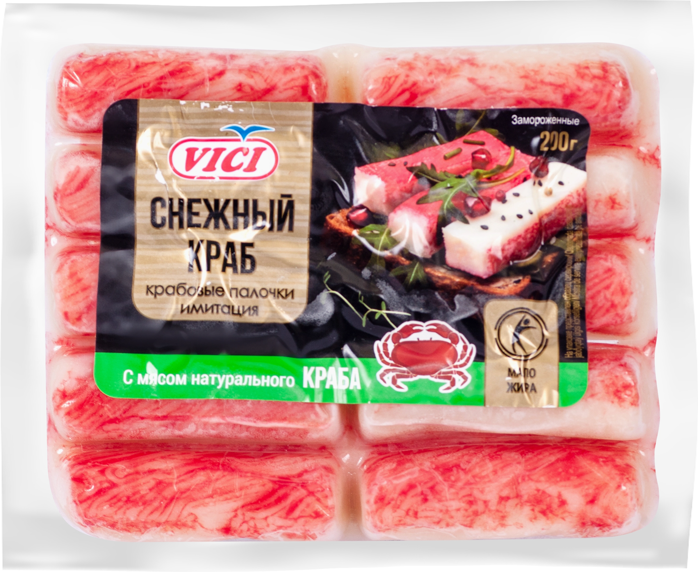 Крабовые палочки замороженные VICI с натуральным мясом краба, 200г - купить  с доставкой в Москве и области по выгодной цене - интернет-магазин Утконос