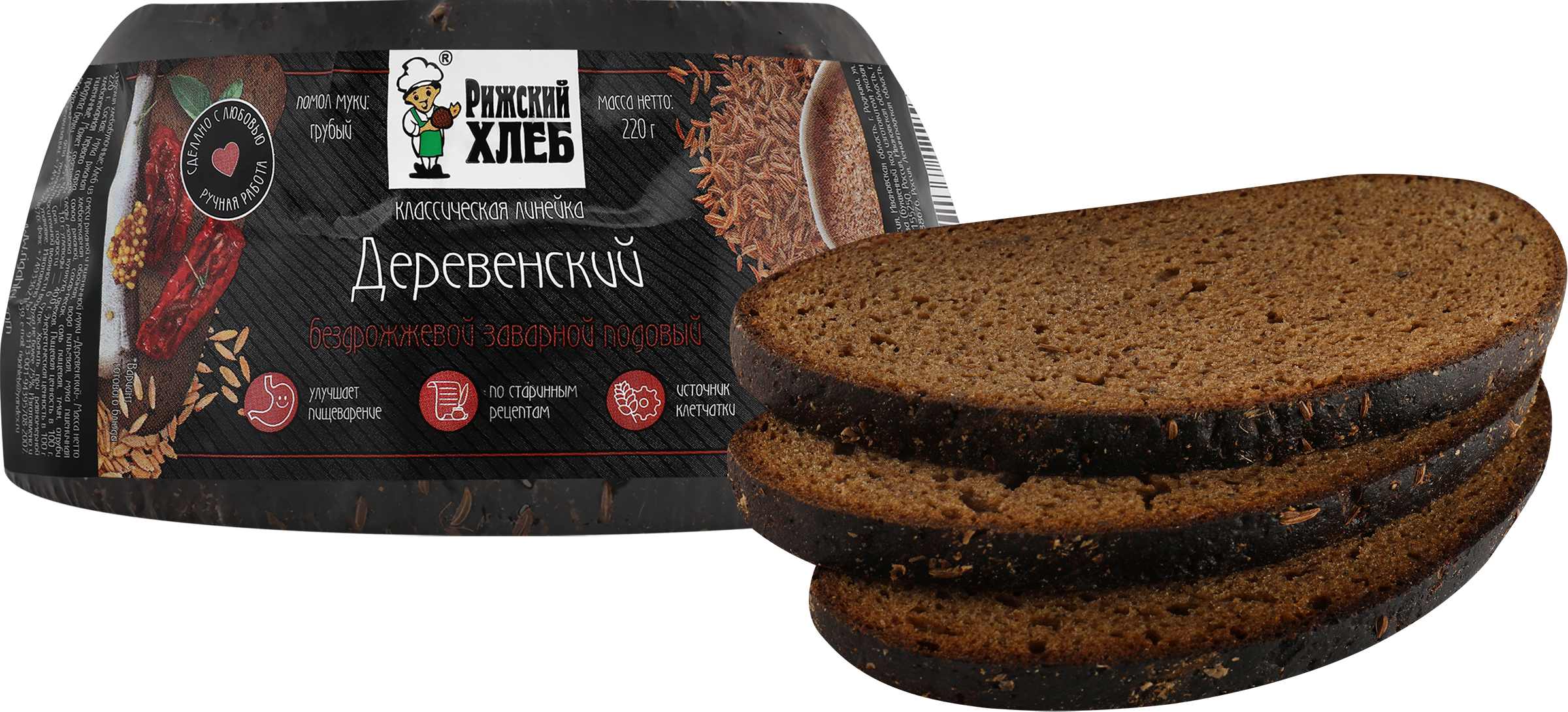 Изображение товара Ржано-пшеничный бездрожжевой хлеб "Рижский хлеб Деревенский" 220г Изображение товара Ржано-пшеничный бездрожжевой хлеб "Рижский хлеб Деревенский" 220г