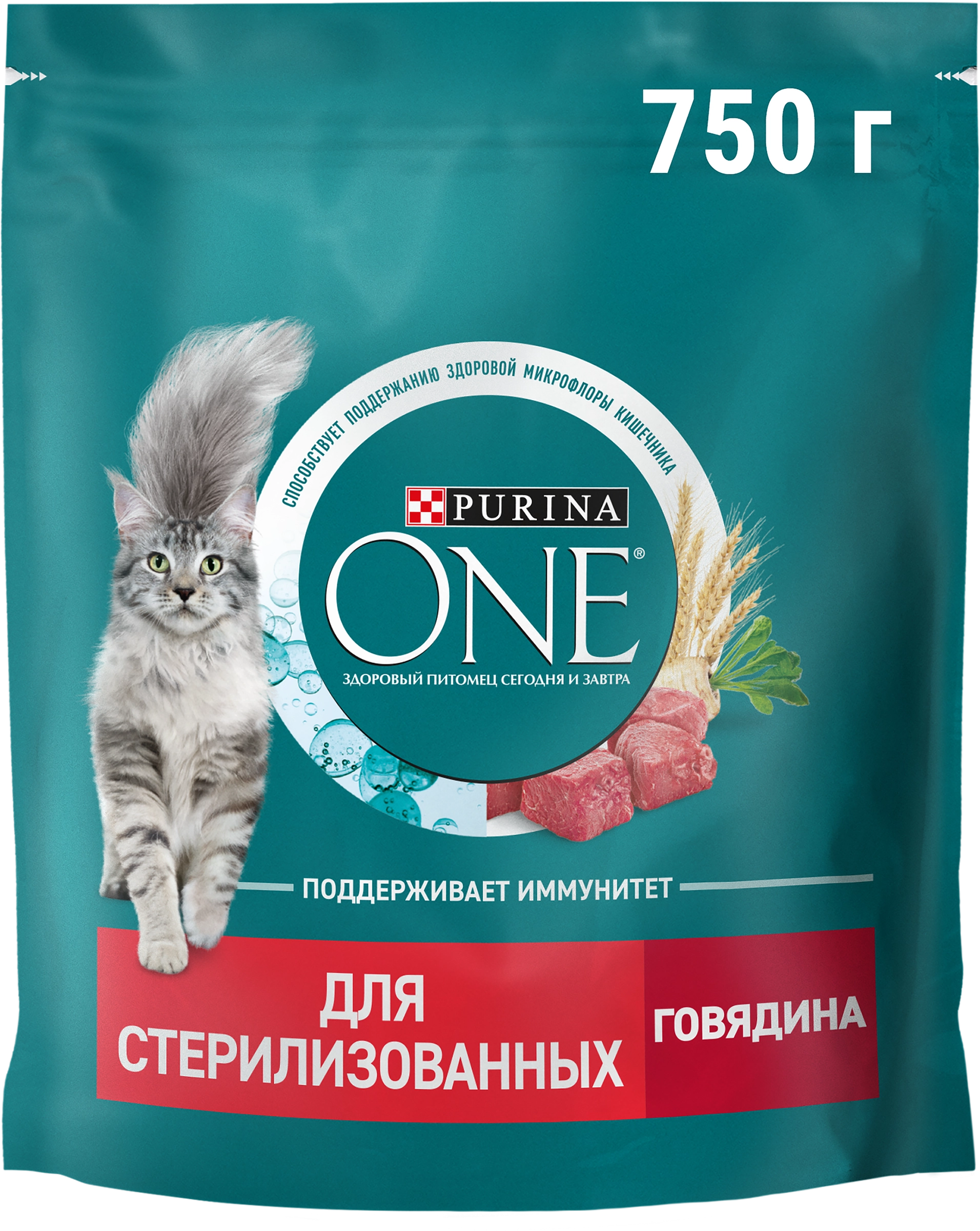 Корм сухой для взрослых кошек PURINA ONE Sterilised с говядиной и пшеницей  для стерилизованных, 750г - купить с доставкой в Москве и области по  выгодной цене - интернет-магазин Утконос