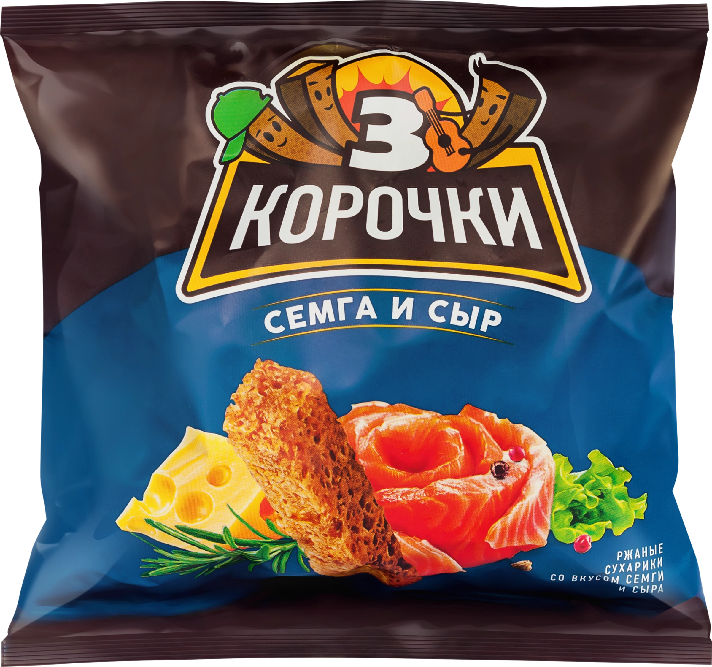 Сухарики ржаные ТРИ КОРОЧКИ Сыр и семга, 100г