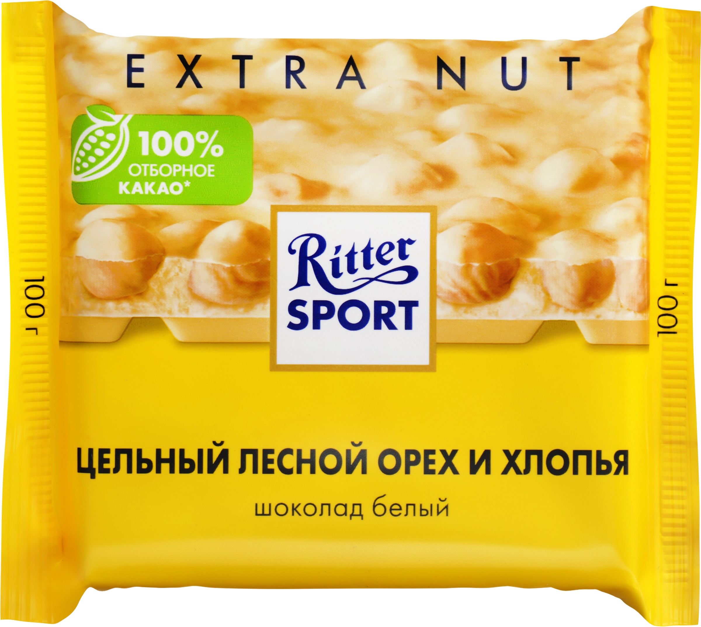 Шоколад белый RITTER SPORT Цельный лесной орех и хлопья, 100г