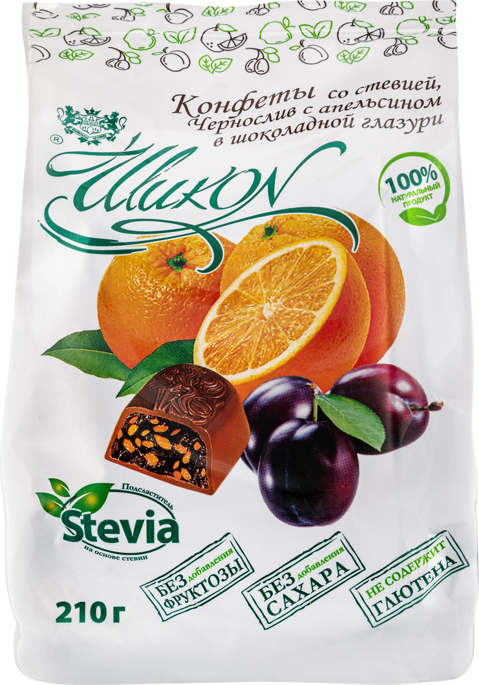 Конфеты ШИКОН Чернослив с апельсином в шоколадной глазури, на стевии, 210г  - купить с доставкой в Москве и области по выгодной цене - интернет-магазин  Утконос