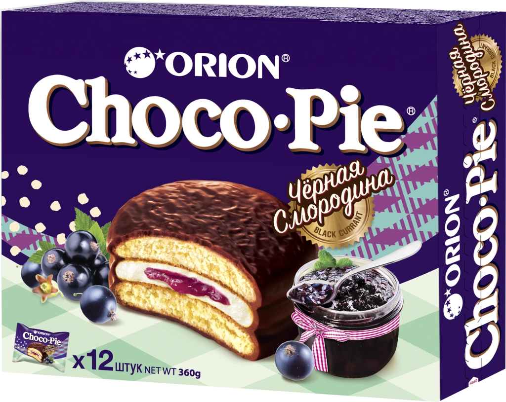 Пирожное ORION Choco Pie черная смородина, 360г - купить с доставкой в  Москве и области по выгодной цене - интернет-магазин Утконос