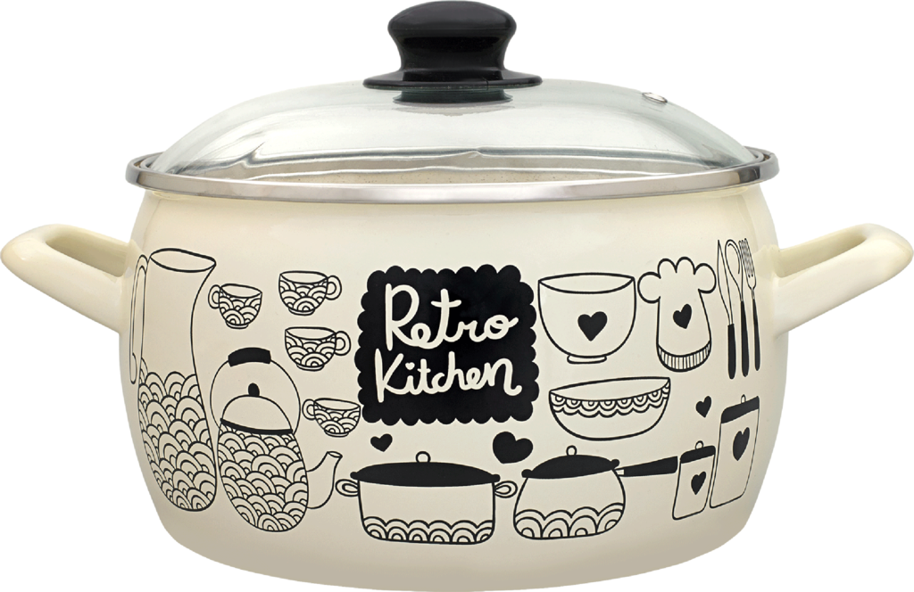 Кастрюля METROT Ретро, стеклянная крышка, сфера, эмалированная сталь ...