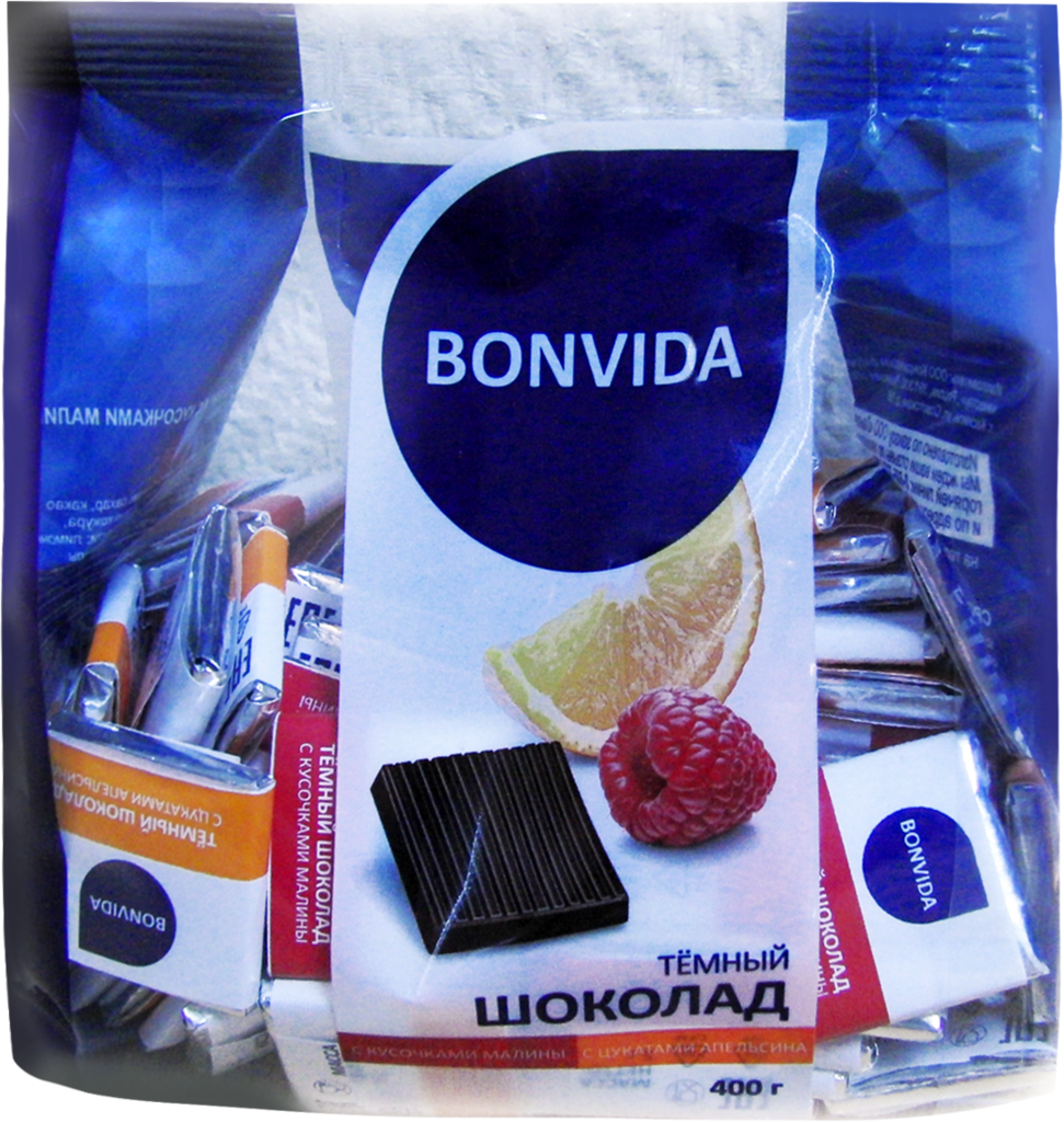 Шоколад темный BONVIDA Ассорти с кусочками малины и цукатами апельсина ...