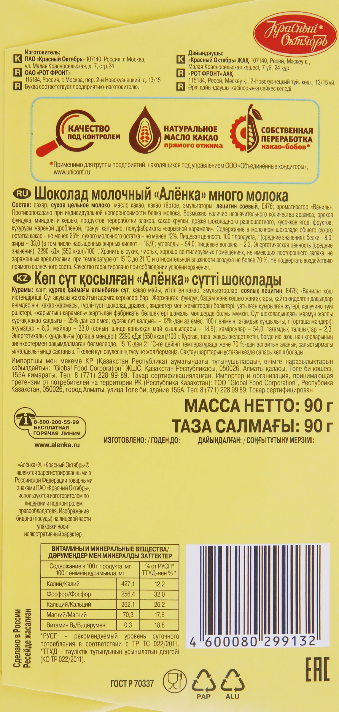 Шоколад молочный АЛЁНКА Много молока, 90г - купить с доставкой в Москве и  области по выгодной цене - интернет-магазин Утконос