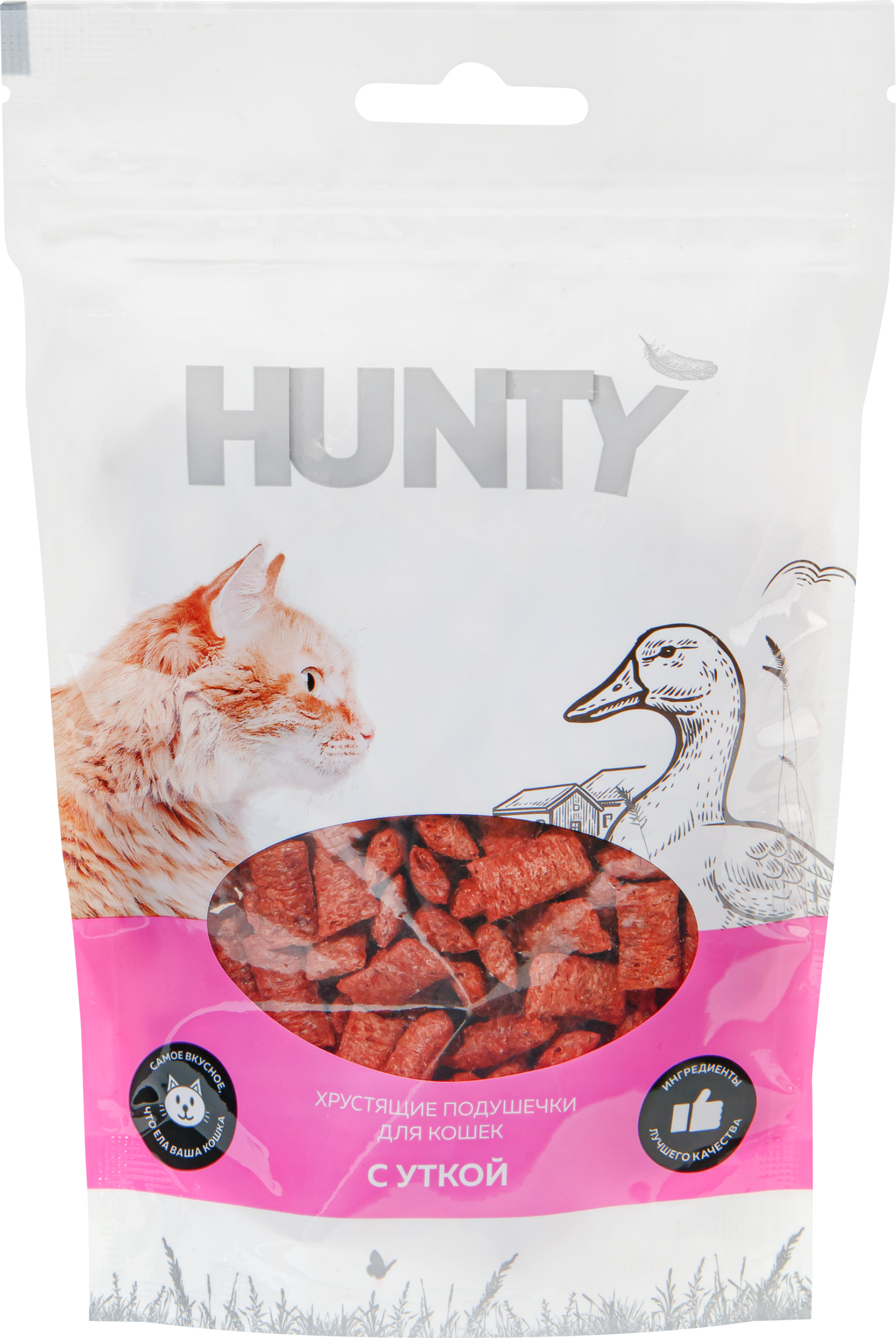 Изображение товара Лакомство для кошек HUNTY с уткой, хрустящие подушечки 60 г Изображение товара Лакомство для кошек HUNTY с уткой, хрустящие подушечки 60 г