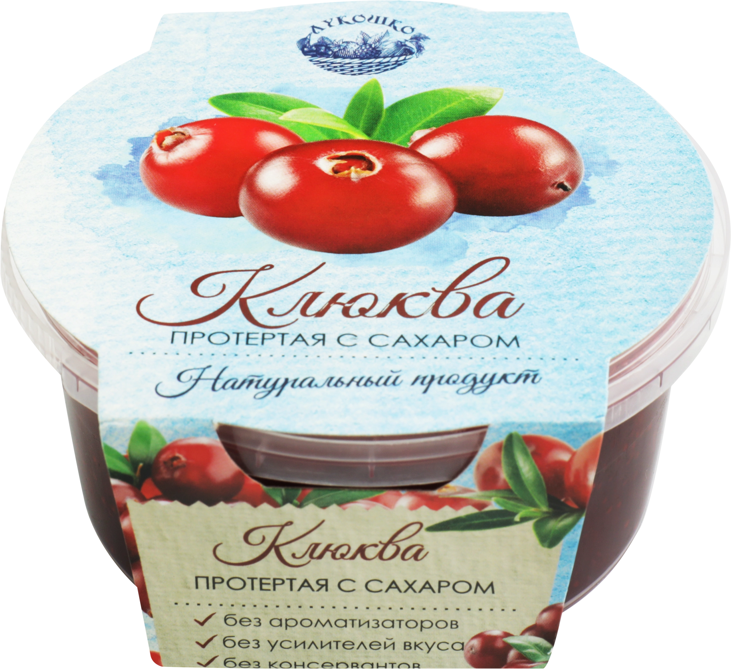 Клюква ЛУКОШКО протертая с сахаром, 200г