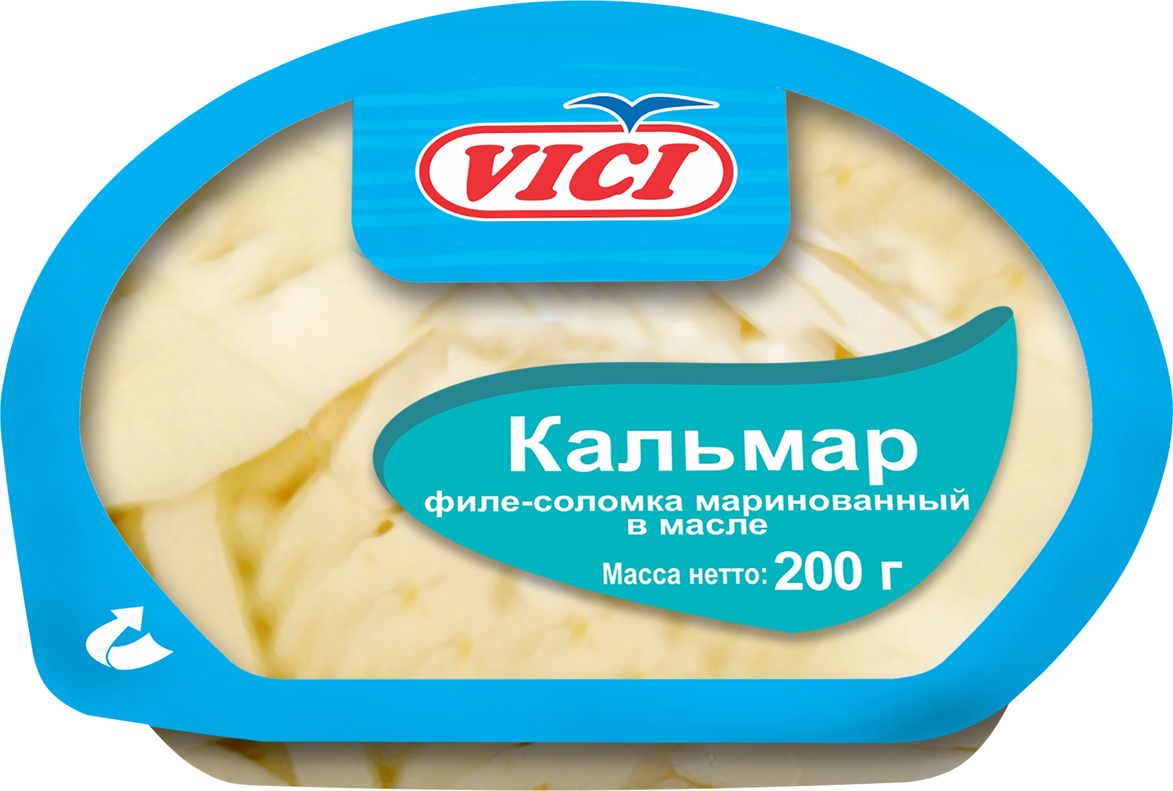 Кальмар Гигантский маринованный VICI филе в масле с пряностями, соломка,  200г