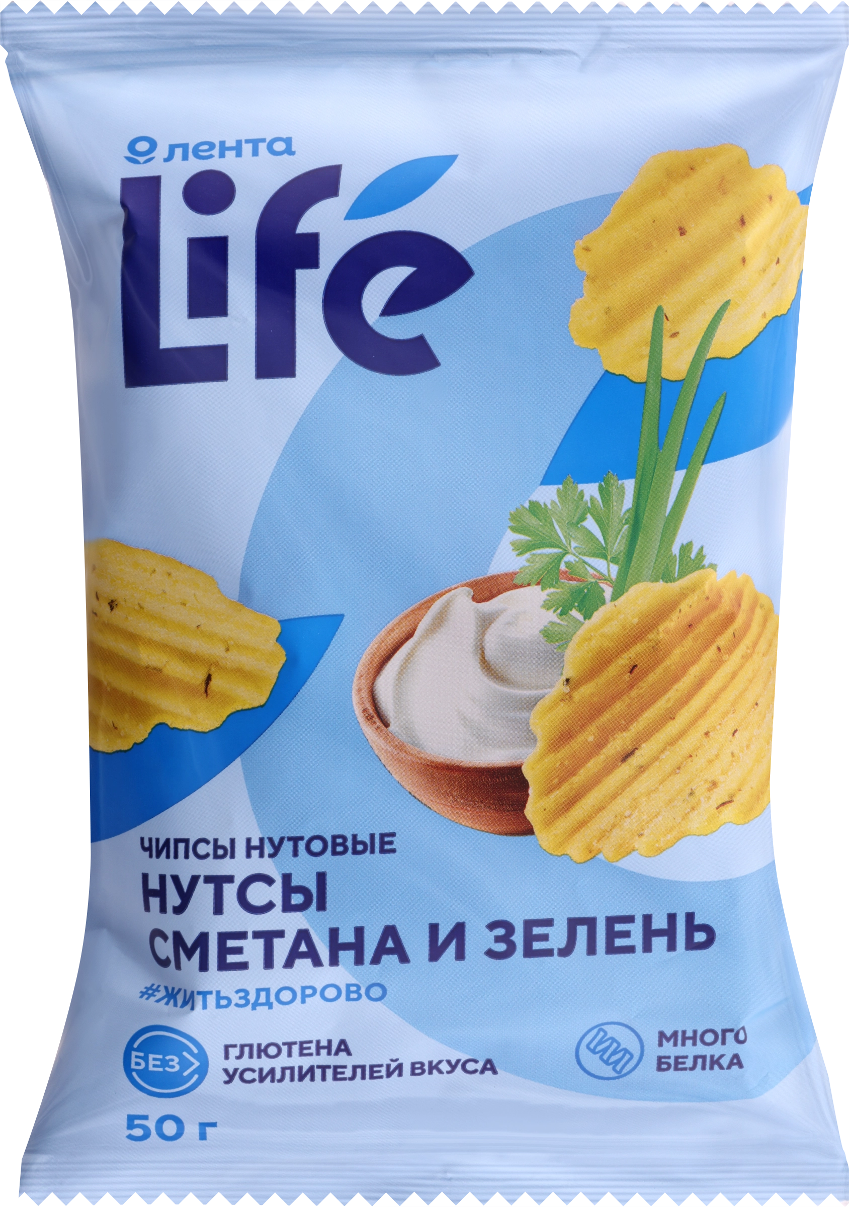 Чипсы нутовые ЛЕНТА LIFE Сметана и зелень, 50г - купить с доставкой в  Москве и области по выгодной цене - интернет-магазин Утконос