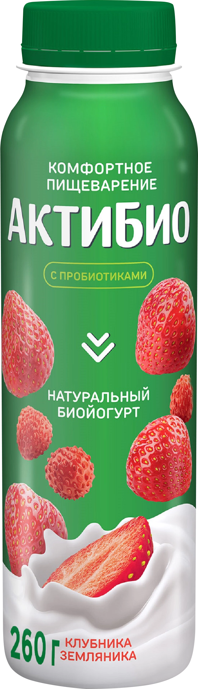 Биойогурт питьевой АКТИБИО Клубника, земляника 1,5%, без змж, 260г - купить  с доставкой в Москве и области по выгодной цене - интернет-магазин Утконос