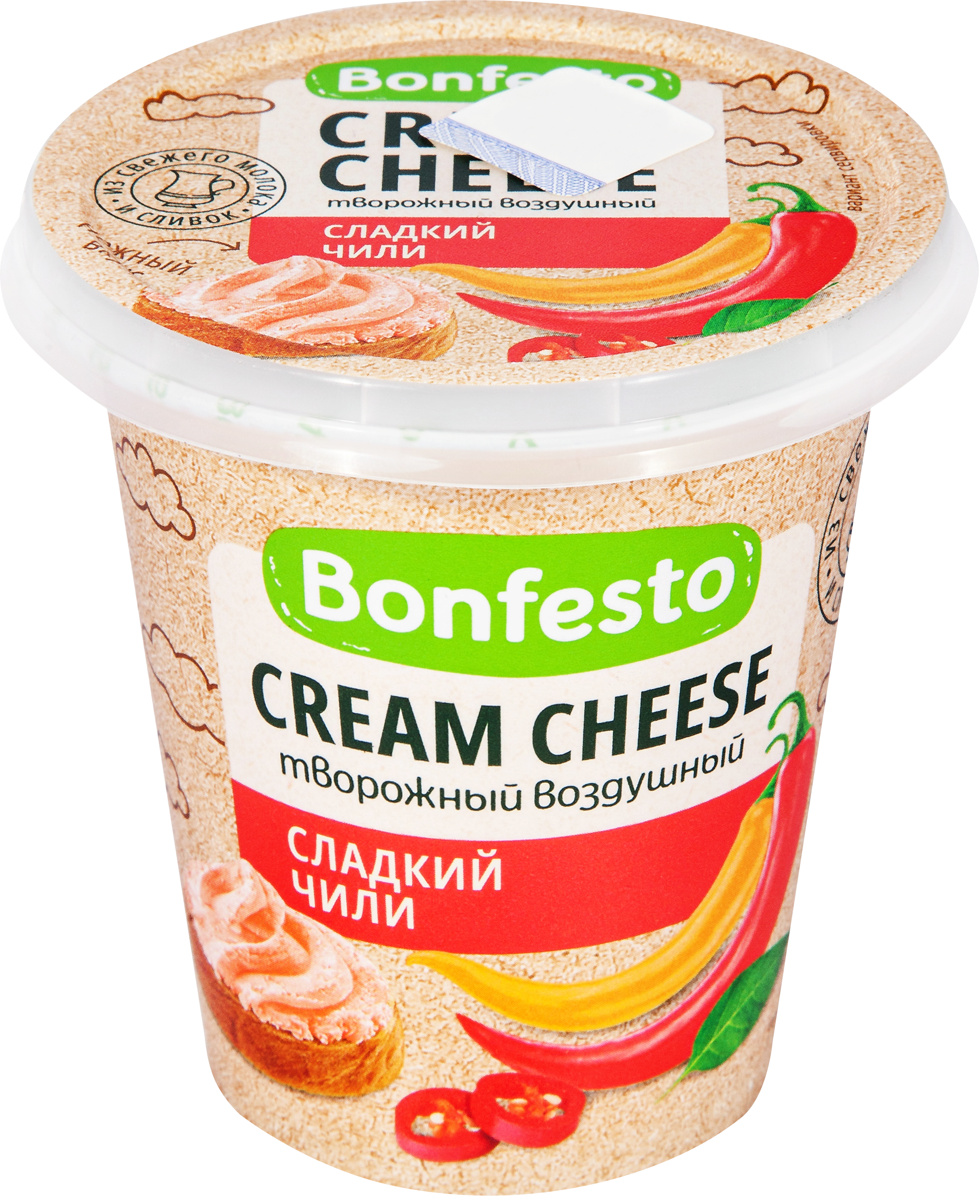 Сыр творожный BONFESTO Кремчиз воздушный Сладкий чили 65%, без змж ...