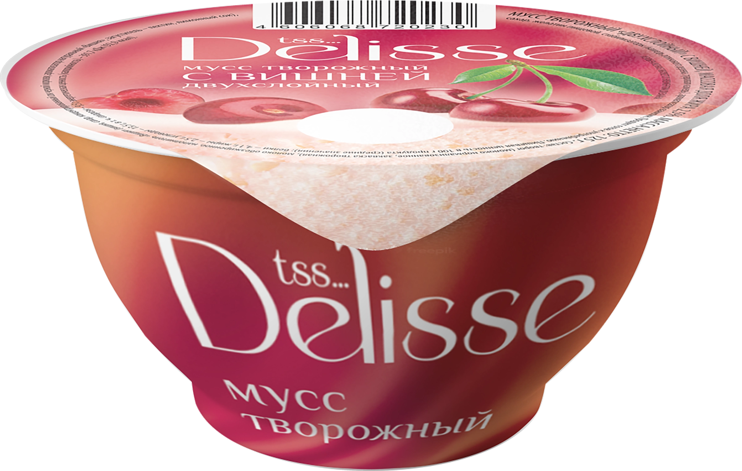 Мусс творожный DELISSE с вишней двухслойный 2,5%, без змж, 125г