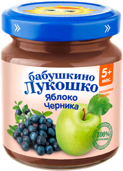 Пюре фруктово-ягодное БАБУШКИНО ЛУКОШКО Яблоко-черника, с 5 месяцев, 100г, детальное фото