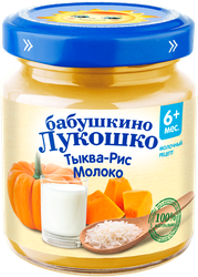 Пюре овощное БАБУШКИНО ЛУКОШКО Тыква-рис-молоко, с 6 месяцев, 100г, детальное фото