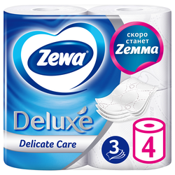 Бумага туалетная ZEWA Deluxe 3-слоя белая, 4шт, фото
