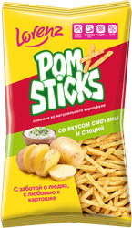 Чипсы картофельные POMSTICKS со вкусом сметаны и специй, соломка, 100г, фото