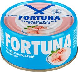 Тунец FORTUNA кусочки в собственном соку, 185г, вид