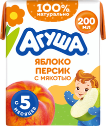 Сок детский АГУША Яблоко-персик, с 5 месяцев, 200мл, крупный план