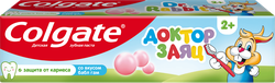 Зубная паста детская COLGATE Доктор Заяц со вкусом жвачки, защита от кариеса с фторидом, с 2 лет, 50мл, крупный план