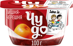 Десерт творожный ЧУДО Творожок взбитый двухслойный Вишня, черешня 4%, без змж, 100г, картинка
