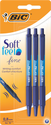 Набор шариковых ручек BIC Soft Feel Fine, синий, 3шт, крупный план