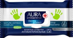 Салфетки влажные AURA Antibacterial Derma Protect антибактериальные, 72шт