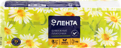 Платочки бумажные ЛЕНТА 3 слоя с ароматом ромашки, 10x10шт, крупный план