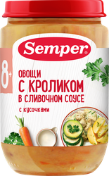 Пюре мясо-овощное SEMPER Овощи с кроликом в сливочном соусе, с 8 месяцев, 190г, детальное фото