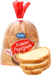 Батон КОЛОМЕНСКОЕ Нарезной, высший сорт, в нарезке, половинка, 200г, крупный план