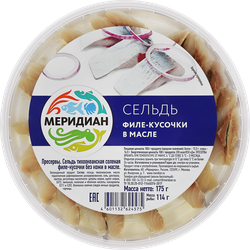 Сельдь МЕРИДИАН филе-кусочки в масле, 175г, детальное фото