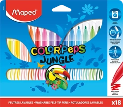 Фломастеры MAPED Jungle с заблокированным пишущим узлом, смываемые, 18 цветов, Арт. 845421
