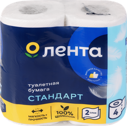 Бумага туалетная ЛЕНТА 2 слоя, 4шт, вид