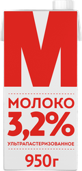 Молоко ультрапастеризованное М 3,2%, без змж, 950г, фотография