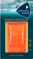 Форель подкопченная РУССКОЕ МОРЕ филе-кусок, 200г, крупный план