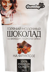 Какао-напиток растворимый ФИТОДАР Горячий шоколад Молочный со вкусом лесного ореха, 170г, детальное фото