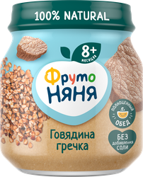 Пюре мясо-растительное ФРУТОНЯНЯ Говядина с гречкой и морковью, с 8 месяцев, 100г, картинка
