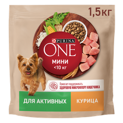 Корм сухой для взрослых собак PURINA ONE Мини Активная, для мелких пород, с курицей и рисом, 1,5кг, детальное фото