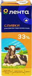 Сливки ультрапастеризованные ЛЕНТА 33%, без змж, 200г, фотография