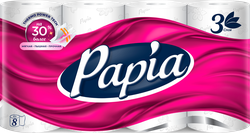 Бумага туалетная PAPIA 3-слоя белая, 8шт, детальное фото