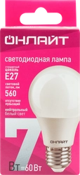 Лампа светодиодная ОНЛАЙТ Груша 7Вт, E27, холодный свет, Арт. 71648