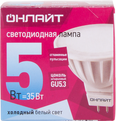 Лампа светодиодная ОНЛАЙТ MR16, 5Вт, GU5.3, холодный свет, Арт. 71638, детальное фото